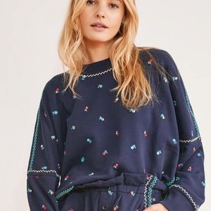 NWT Something Navy Dollie Floral Embroidered Sweatshirt